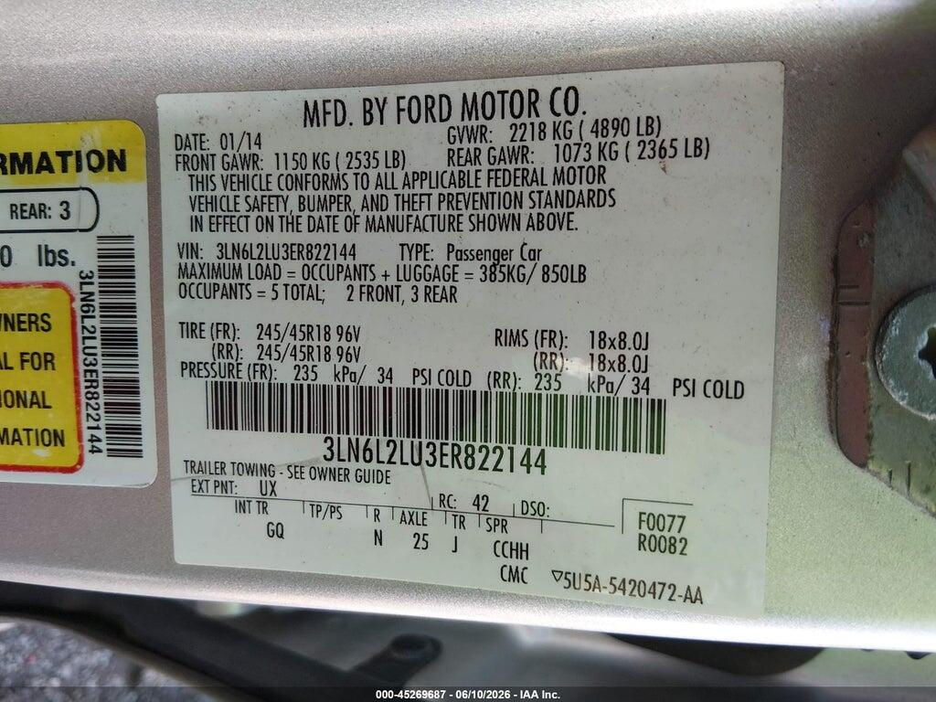 3LN6L2LU3ER822144 2014 LINCOLN MKZ HYBRID photo no. 9