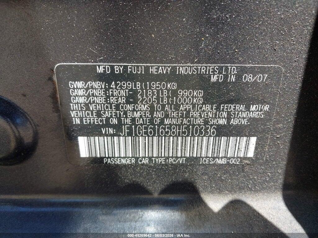 JF1GE61658H510336 2008 SUBARU IMPREZA  (NATL photo no. 9