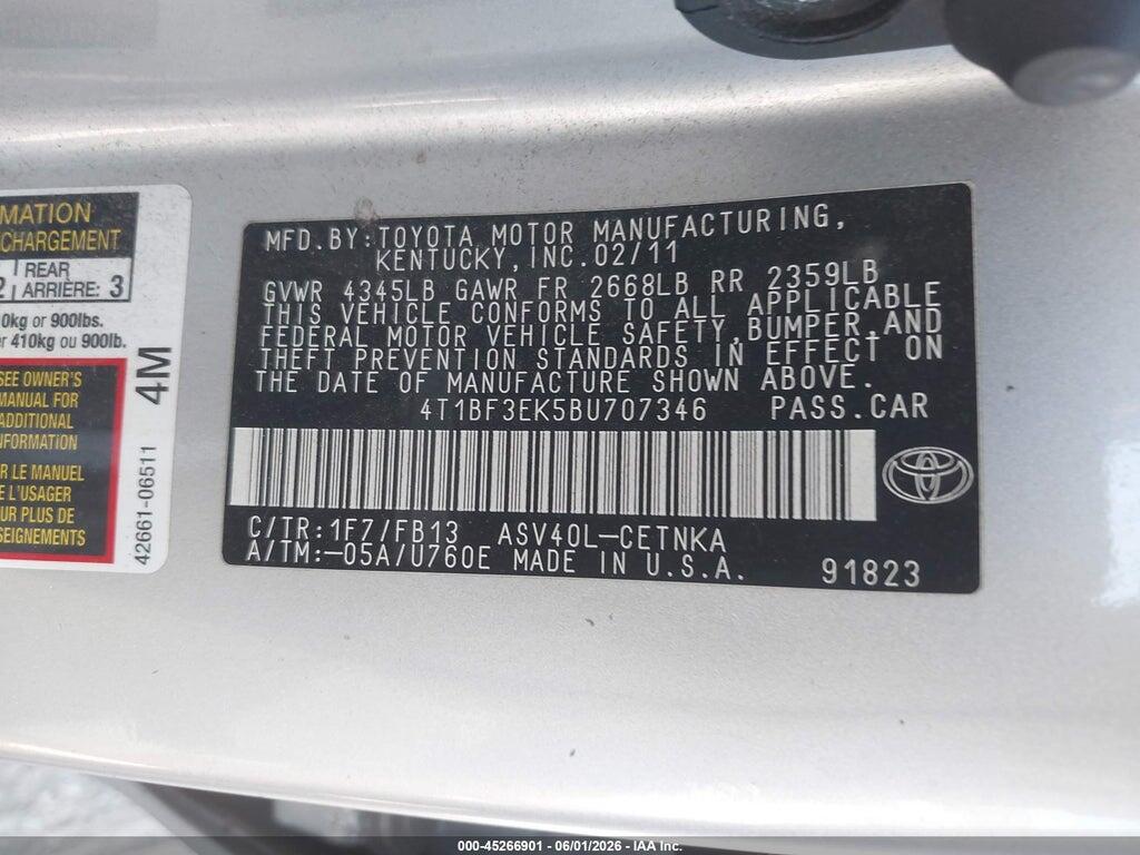 4T1BF3EK5BU707346 2011 TOYOTA CAMRY photo no. 9