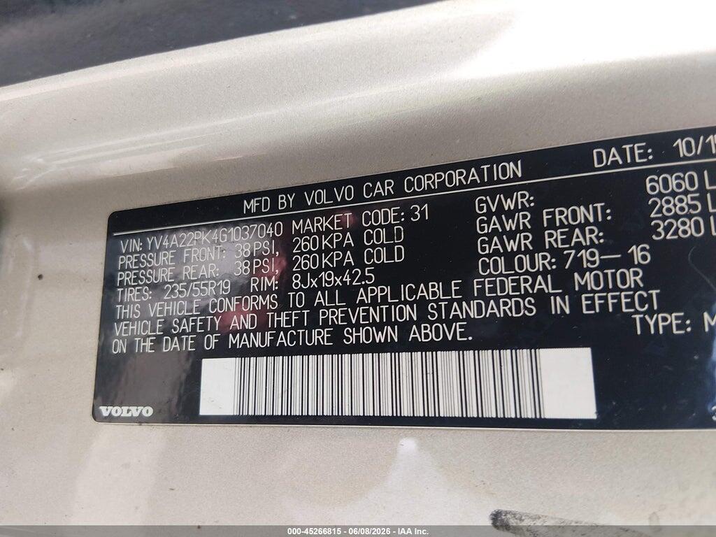 YV4A22PK4G1037040 2016 VOLVO XC90 photo no. 9