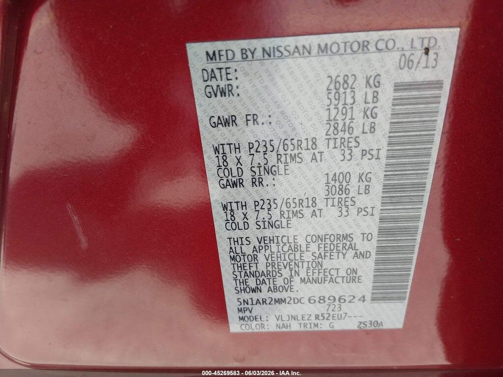 5N1AR2MM2DC689624 2013 NISSAN PATHFINDER photo no. 9