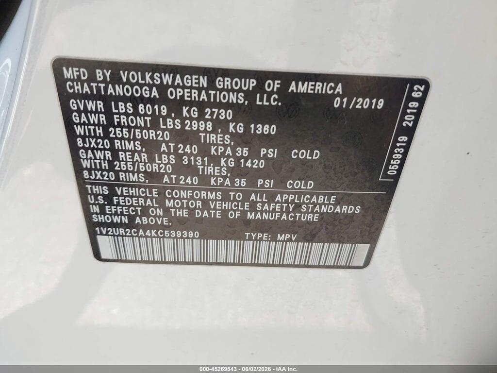 1V2UR2CA4KC539390 2019 VOLKSWAGEN ATLAS photo no. 9
