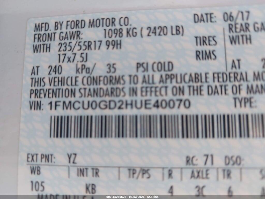 1FMCU0GD2HUE40070 2017 FORD ESCAPE photo no. 9