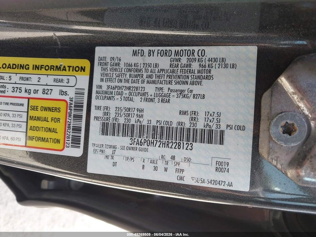 3FA6P0H72HR228123 2017 FORD FUSION photo no. 9