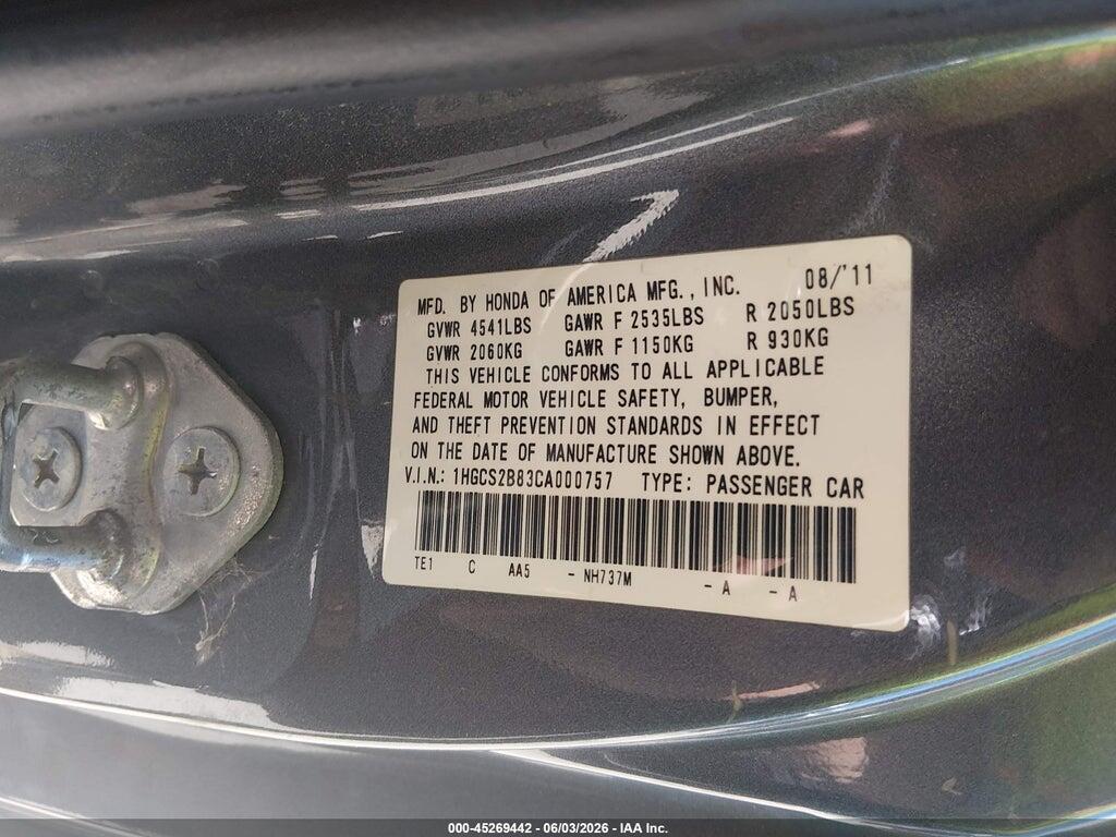 1HGCS2B83CA000757 2012 HONDA ACCORD photo no. 9