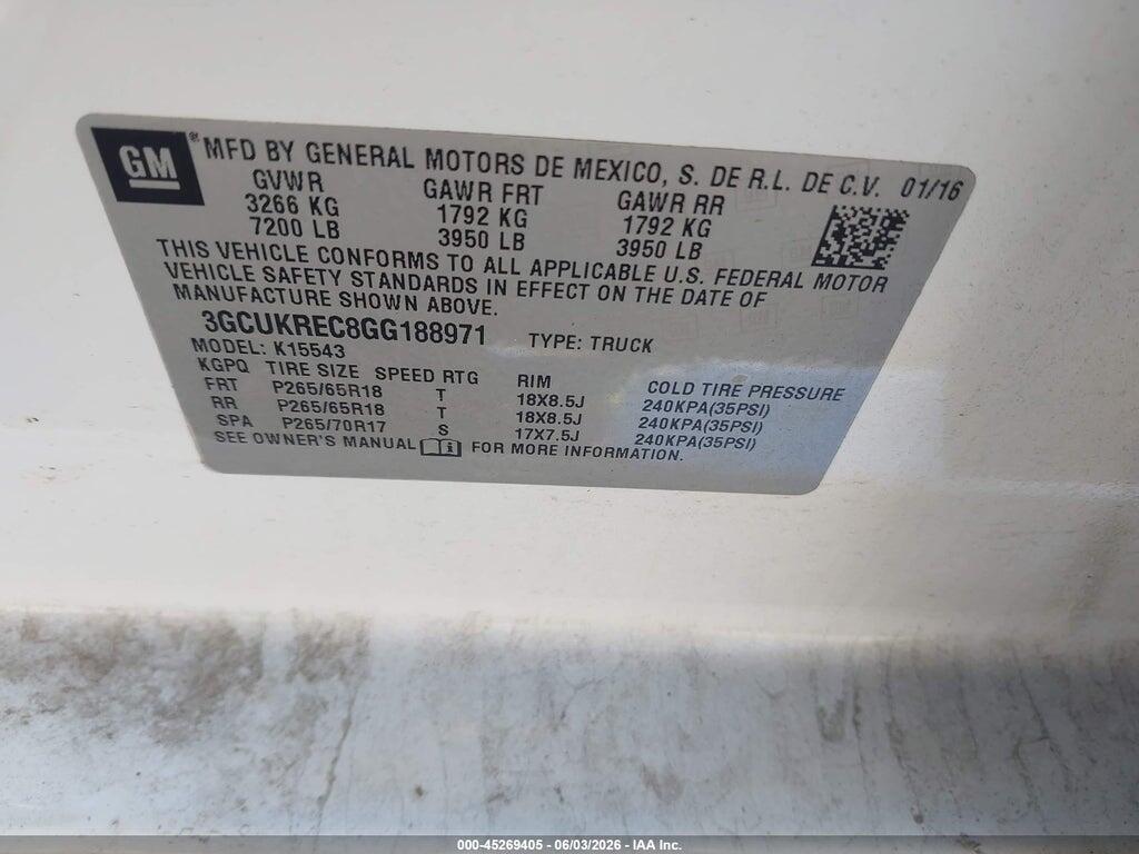 3GCUKREC8GG188971 2016 CHEVROLET SILVERADO 1500 photo no. 9