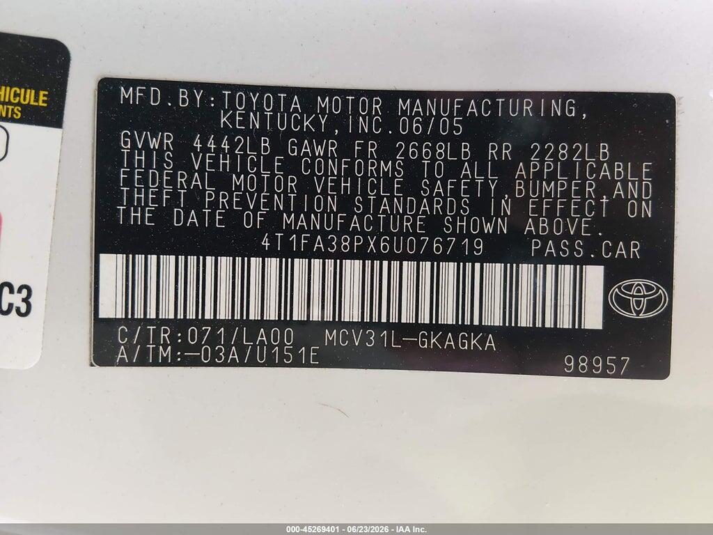 4T1FA38PX6U076719 2006 TOYOTA CAMRY SOLARA photo no. 9