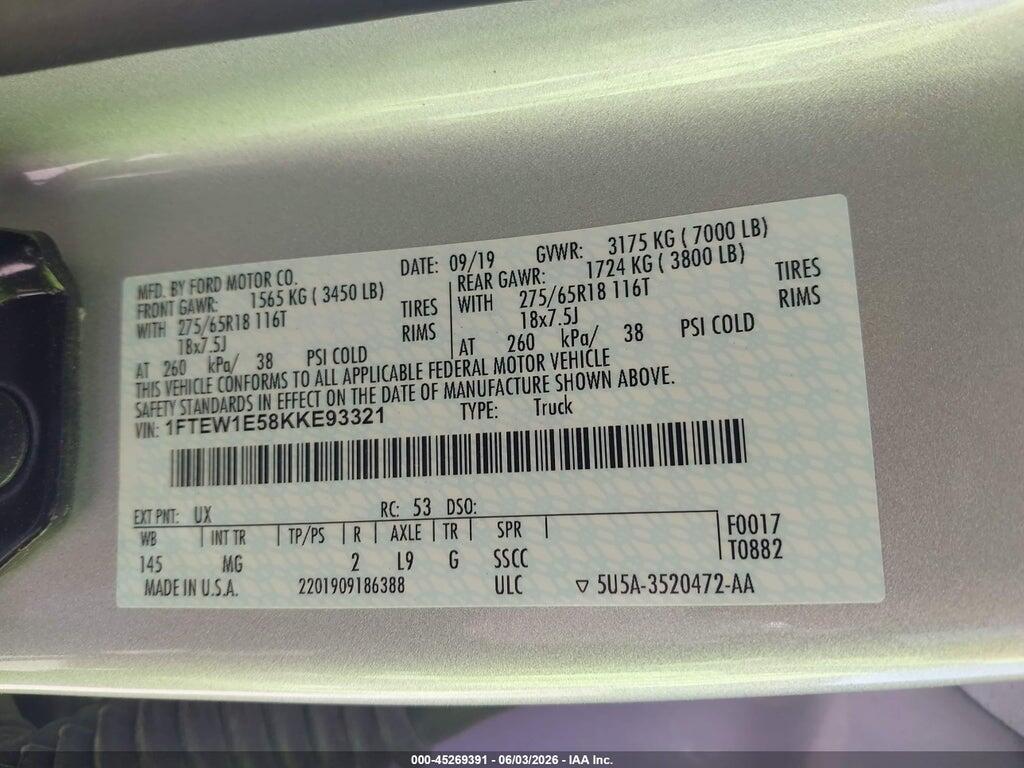 1FTEW1E58KKE93321 2019 FORD F-150 photo no. 9