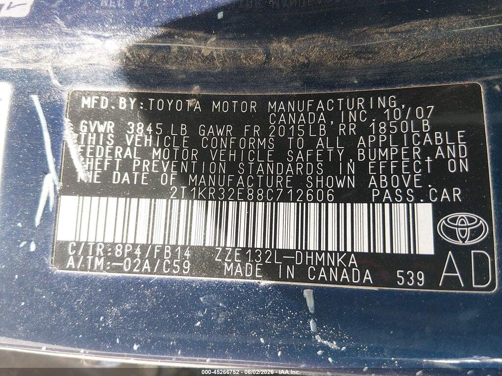 2T1KR32E88C712606 2008 TOYOTA MATRIX photo no. 9