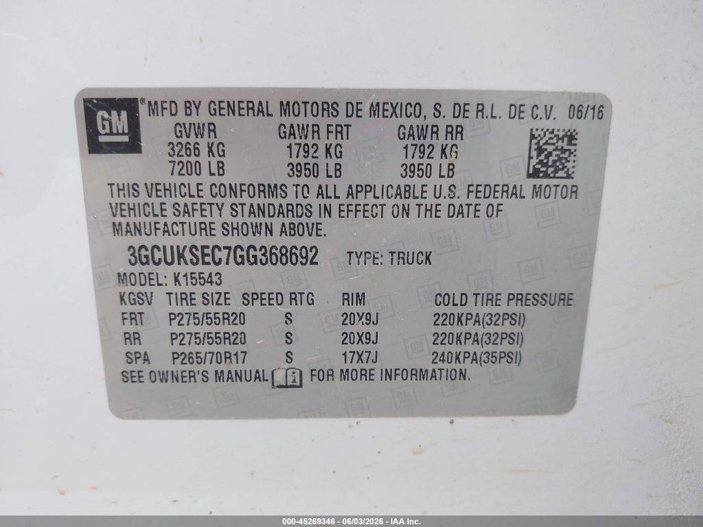 3GCUKSEC7GG368692 2016 CHEVROLET SILVERADO 1500 photo no. 9