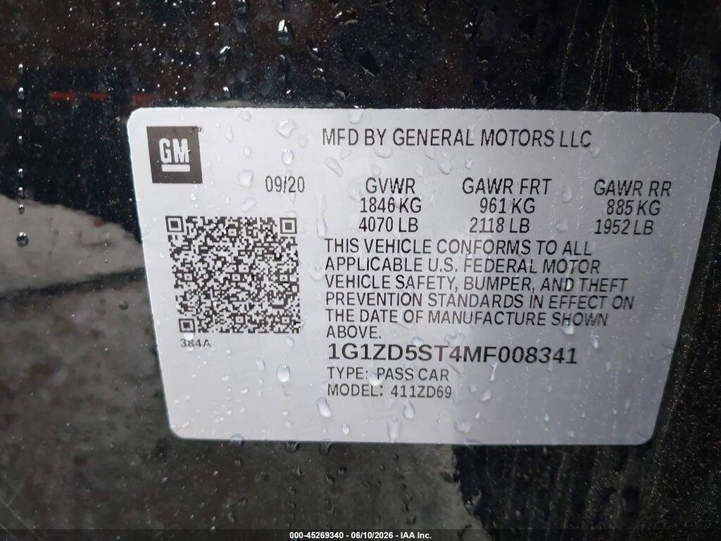 1G1ZD5ST4MF008341 2021 CHEVROLET MALIBU photo no. 9