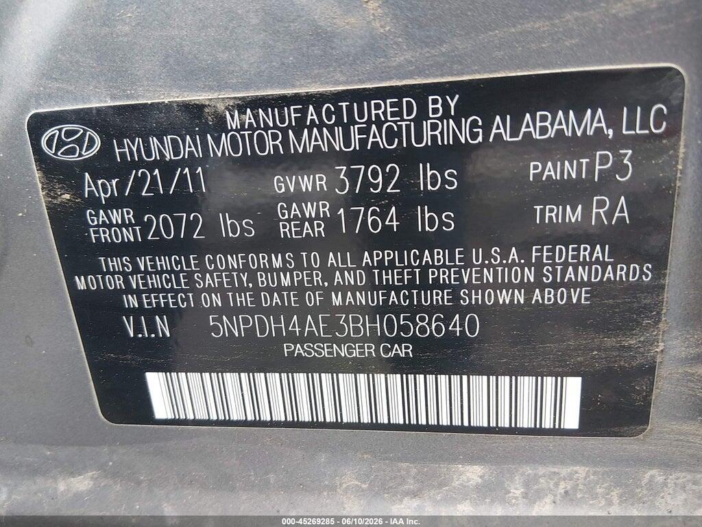 5NPDH4AE3BH058640 2011 HYUNDAI ELANTRA photo no. 9