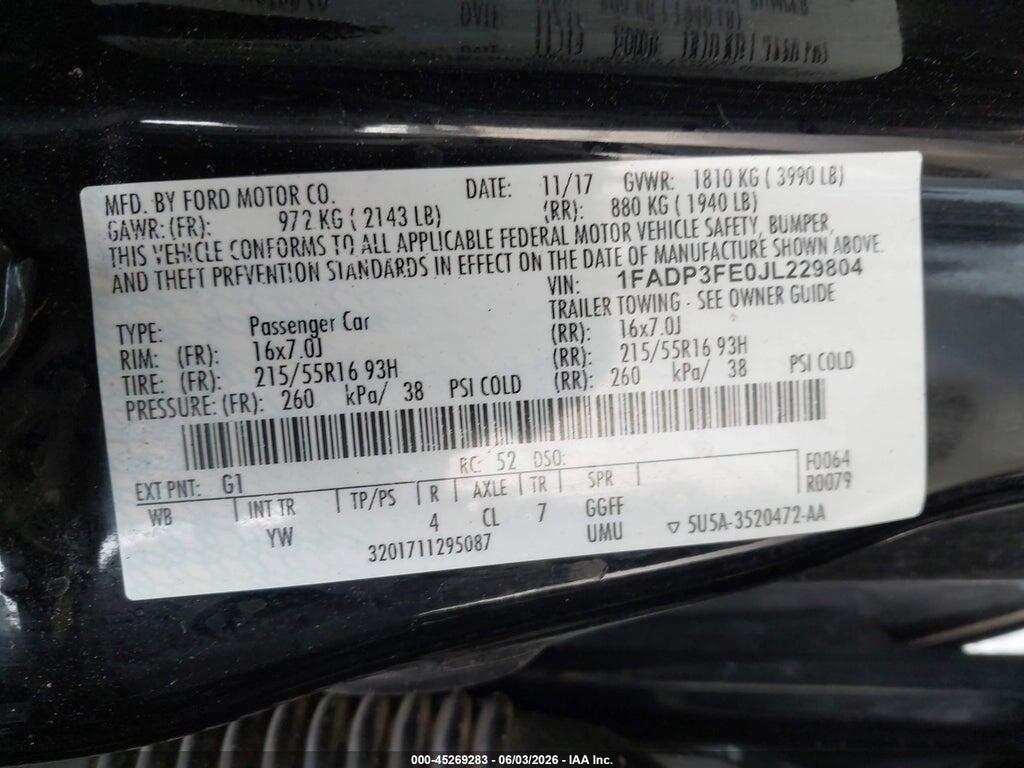 1FADP3FE0JL229804 2018 FORD FOCUS photo no. 9
