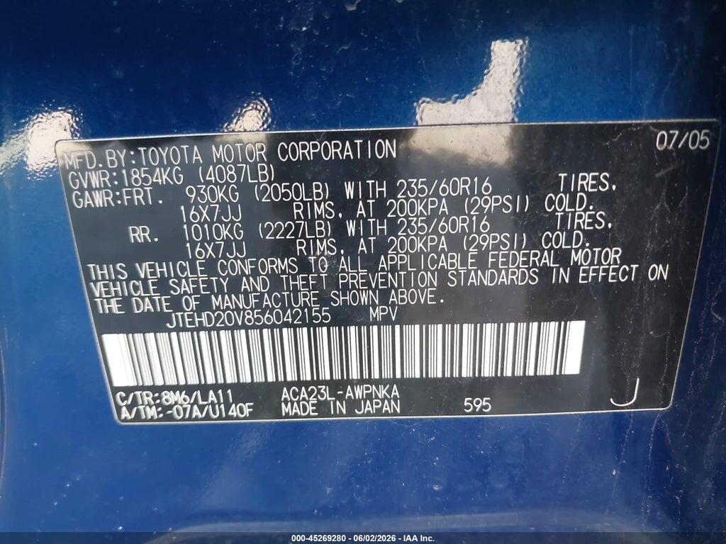 JTEHD20V856042155 2005 TOYOTA RAV4 photo no. 9