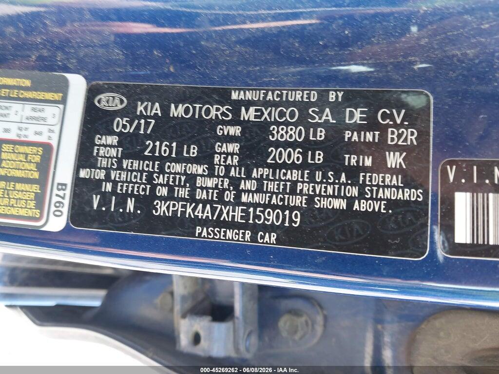 3KPFK4A7XHE159019 2017 KIA FORTE photo no. 9