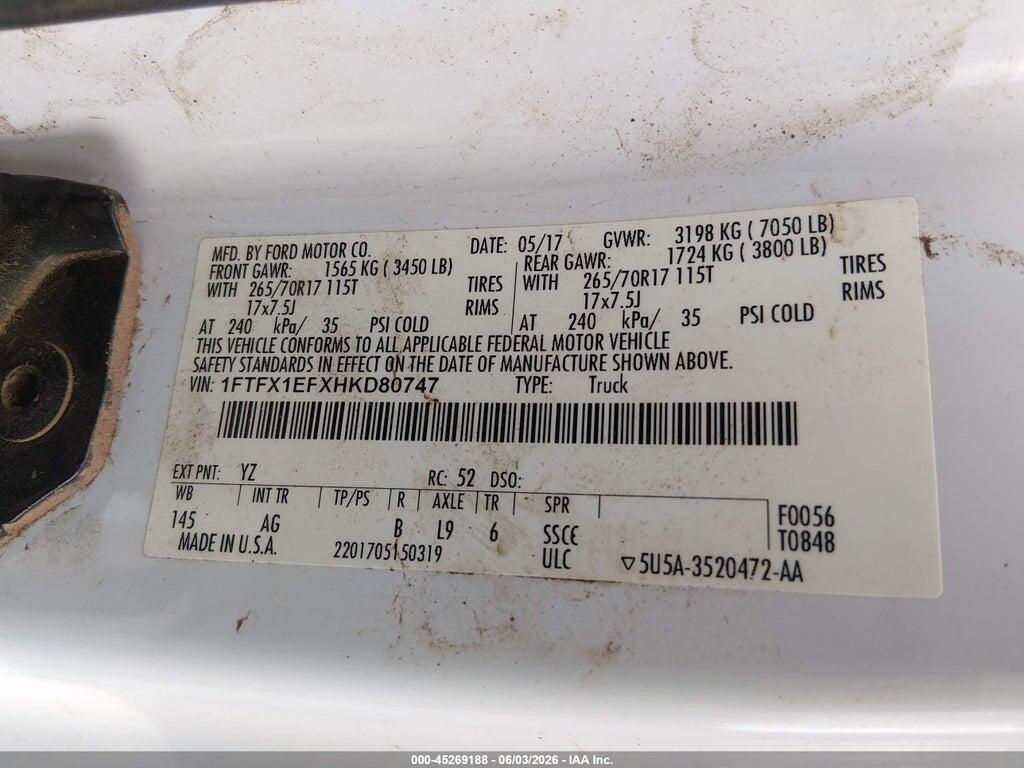 1FTFX1EFXHKD80747 2017 FORD F-150 photo no. 9
