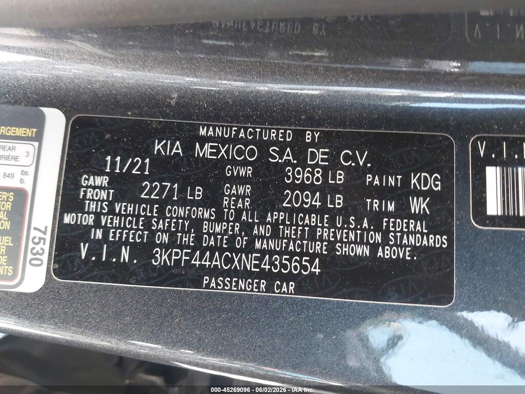 3KPF44ACXNE435654 2022 KIA FORTE photo no. 9