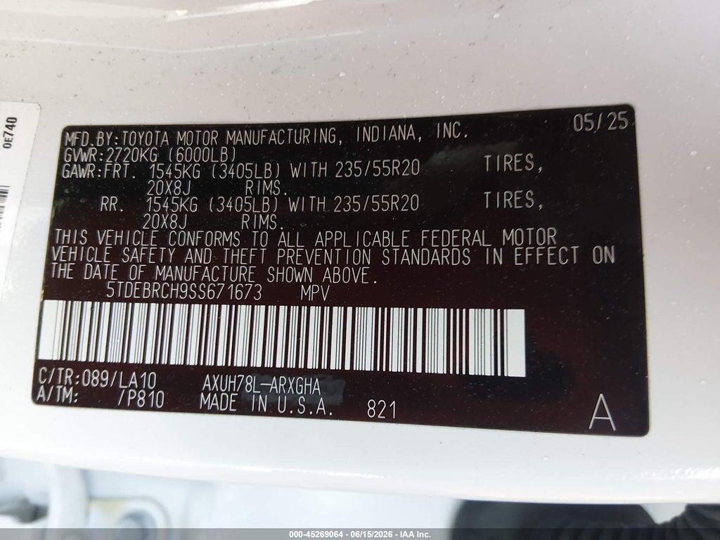 5TDEBRCH9SS671673 2025 TOYOTA HIGHLANDER HYBRID photo no. 9