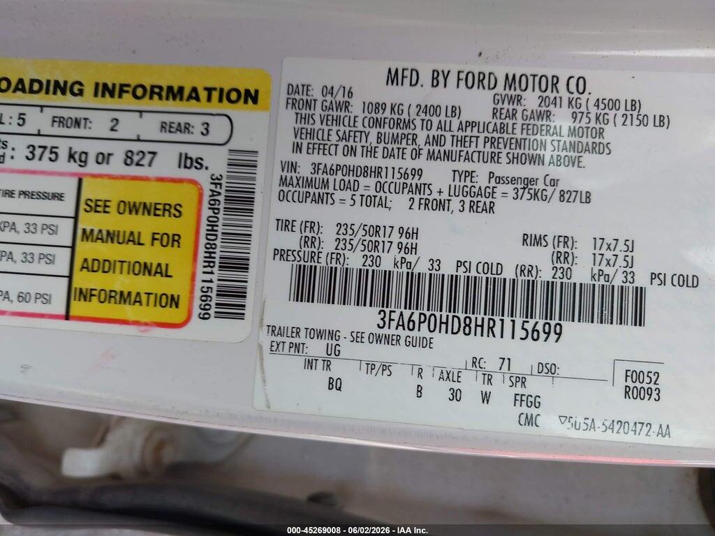 3FA6P0HD8HR115699 2017 FORD FUSION photo no. 9