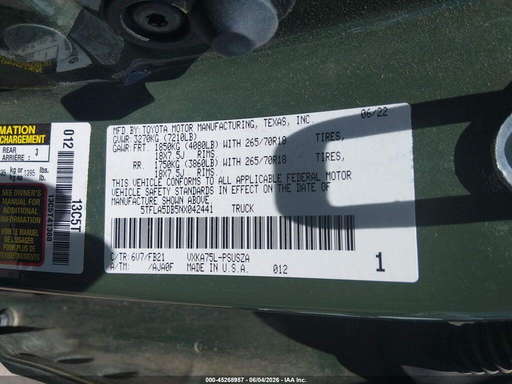 5TFLA5DB5NX042441 2022 TOYOTA TUNDRA photo no. 9
