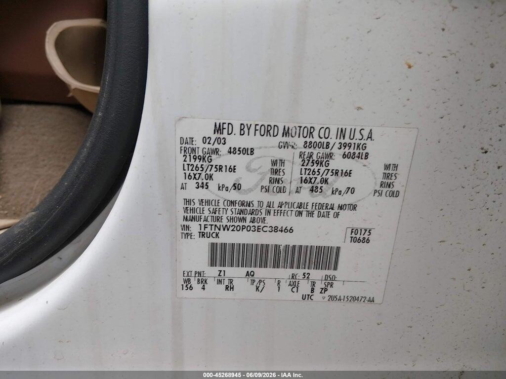1FTNW20P03EC38466 2003 FORD F-250 photo no. 9