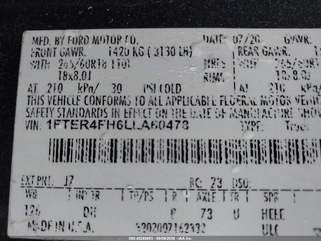 1FTER4FH6LLA60478 2020 FORD RANGER photo no. 9