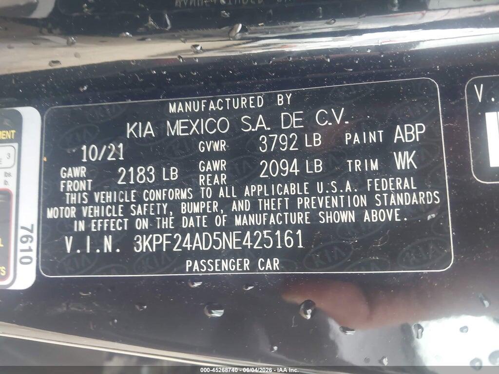 3KPF24AD5NE425161 2022 KIA FORTE photo no. 9
