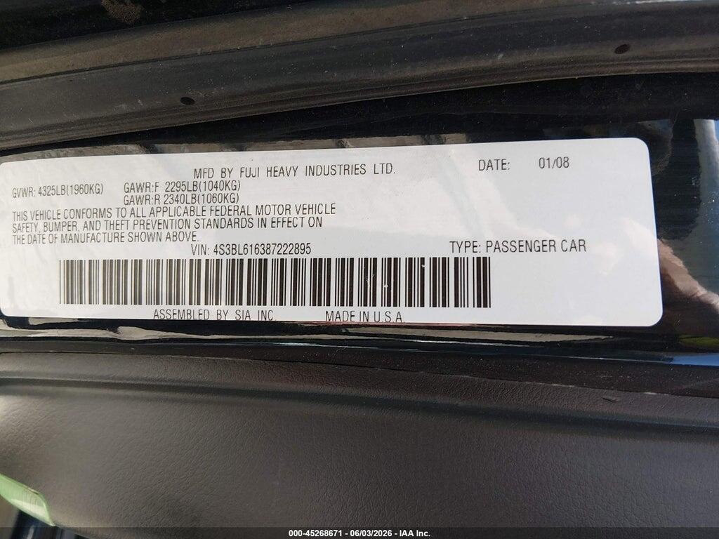4S3BL616387222895 2008 SUBARU LEGACY photo no. 9