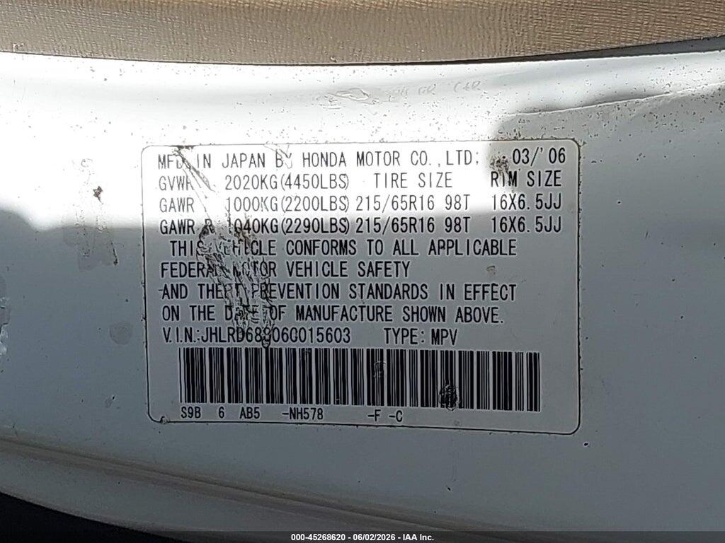 JHLRD68806C015603 2006 HONDA CR-V photo no. 9