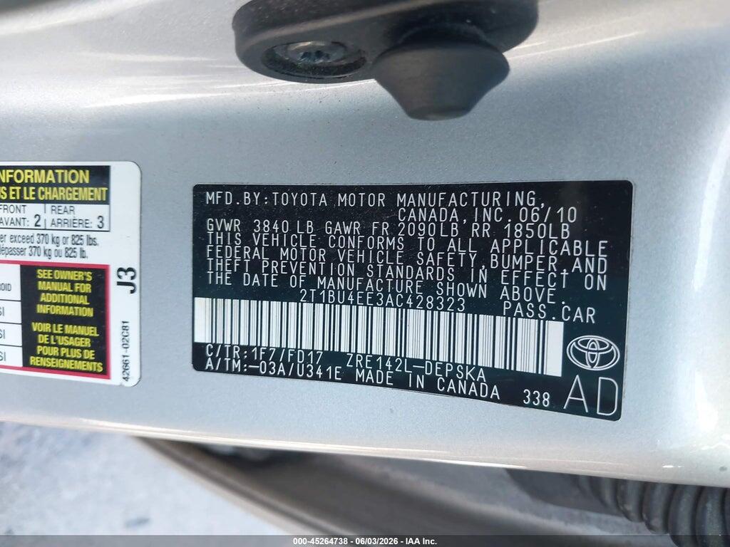 2T1BU4EE3AC428323 2010 TOYOTA COROLLA photo no. 9