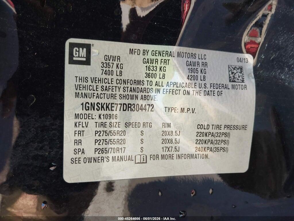 1GNSKKE77DR304472 2013 CHEVROLET SUBURBAN 1500 photo no. 9