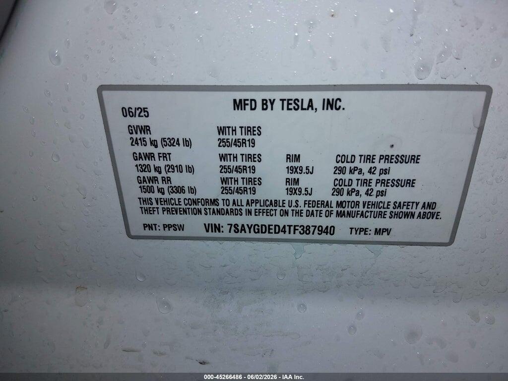 7SAYGDED4TF387940 2026 TESLA MODEL Y photo no. 9
