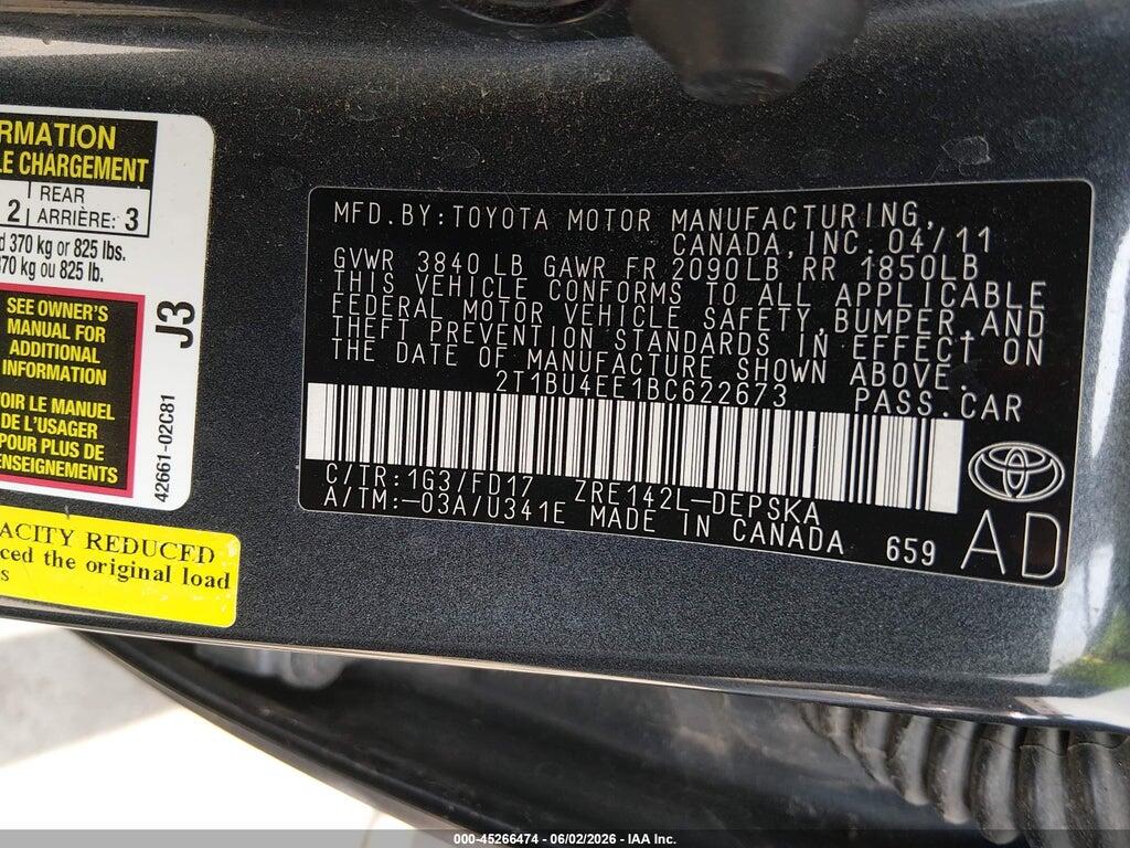 2T1BU4EE1BC622673 2011 TOYOTA COROLLA photo no. 9