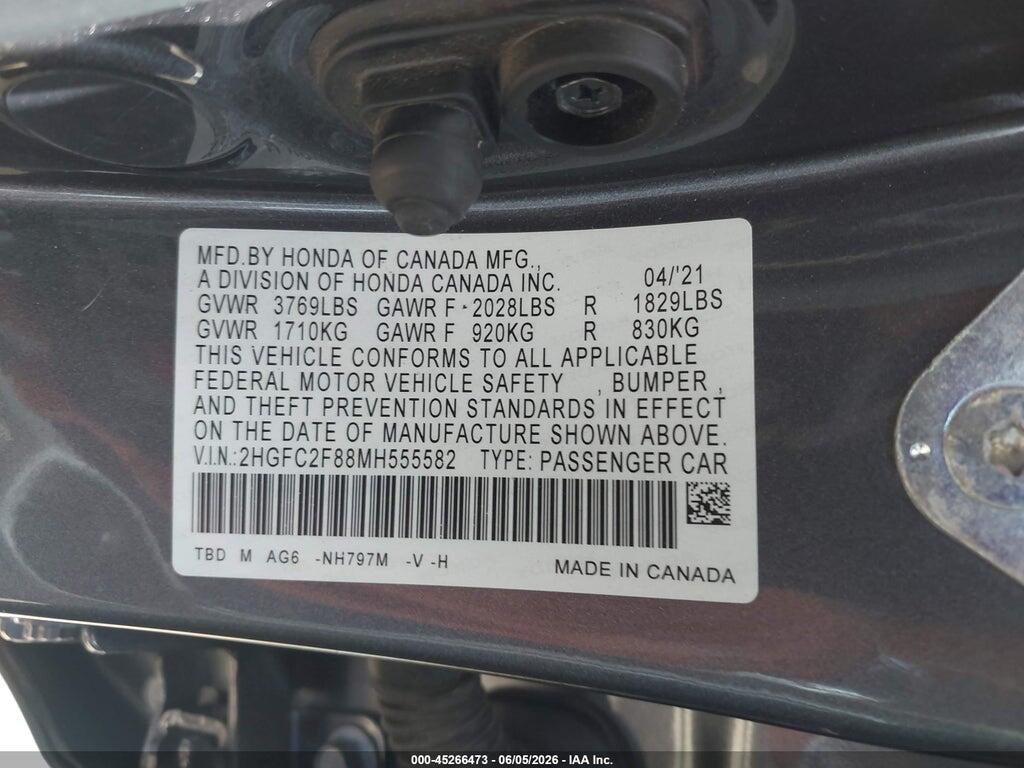 2HGFC2F88MH555582 2021 HONDA CIVIC photo no. 9