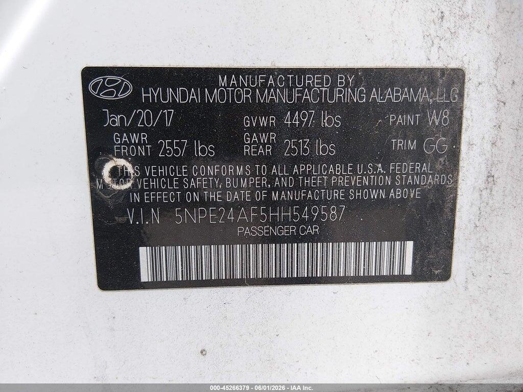 5NPE24AF5HH549587 2017 HYUNDAI SONATA photo no. 9