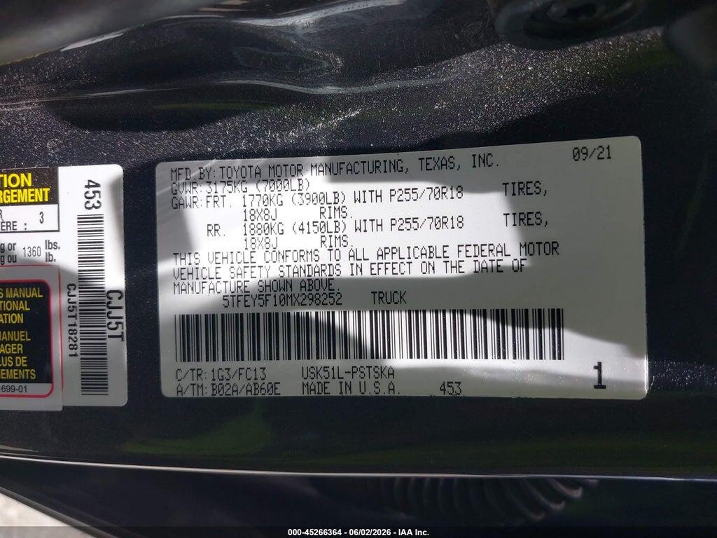 5TFEY5F10MX298252 2021 TOYOTA TUNDRA photo no. 9