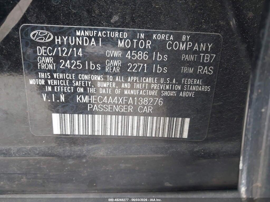 KMHEC4A4XFA138276 2015 HYUNDAI SONATA HYBRID photo no. 9