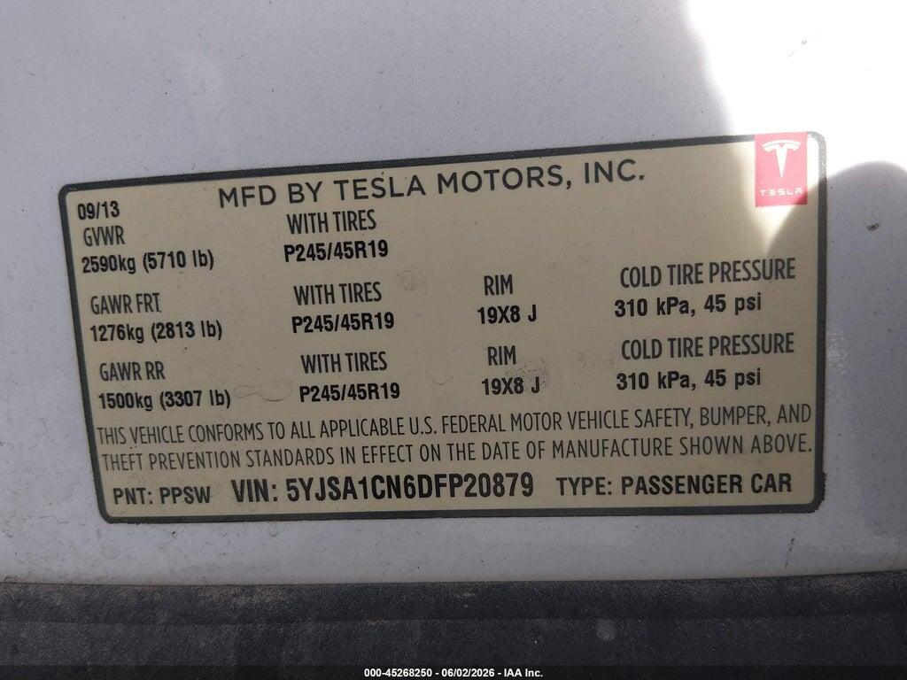 5YJSA1CN6DFP20879 2013 TESLA MODEL S photo no. 9