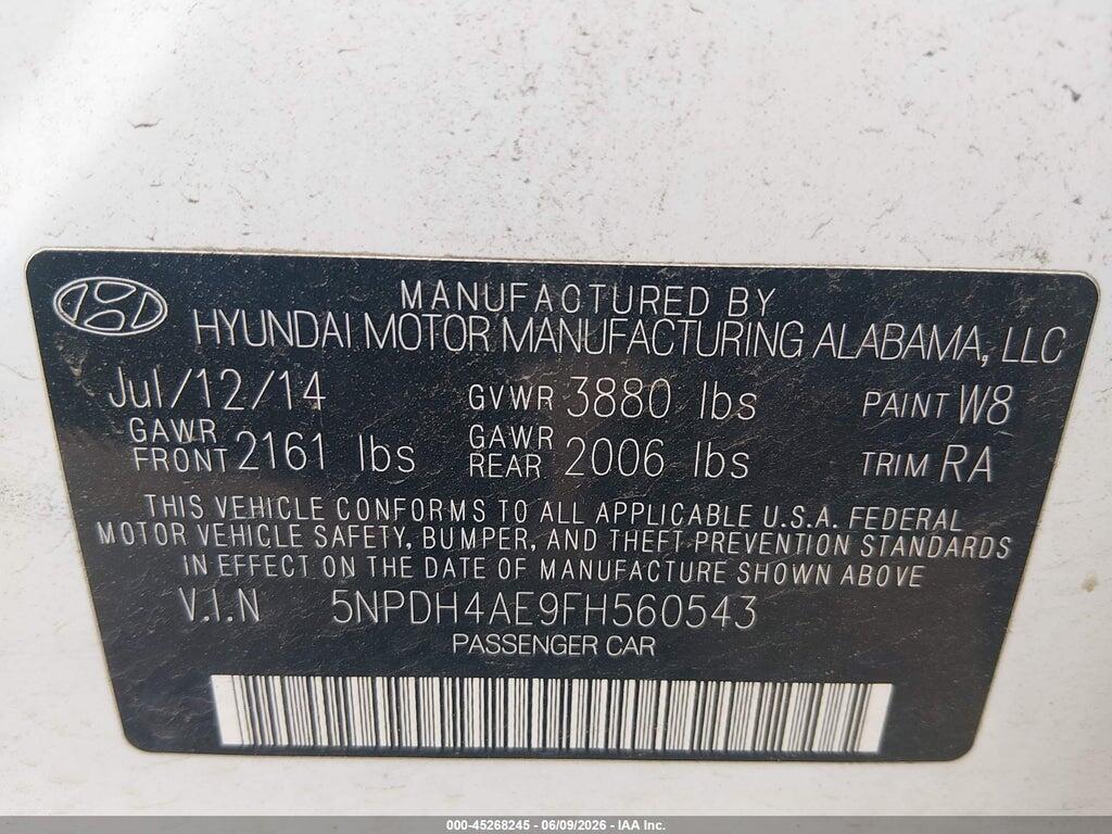 5NPDH4AE9FH560543 2015 HYUNDAI ELANTRA photo no. 9