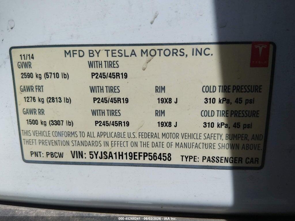 5YJSA1H19EFP56458 2014 TESLA MODEL S photo no. 9