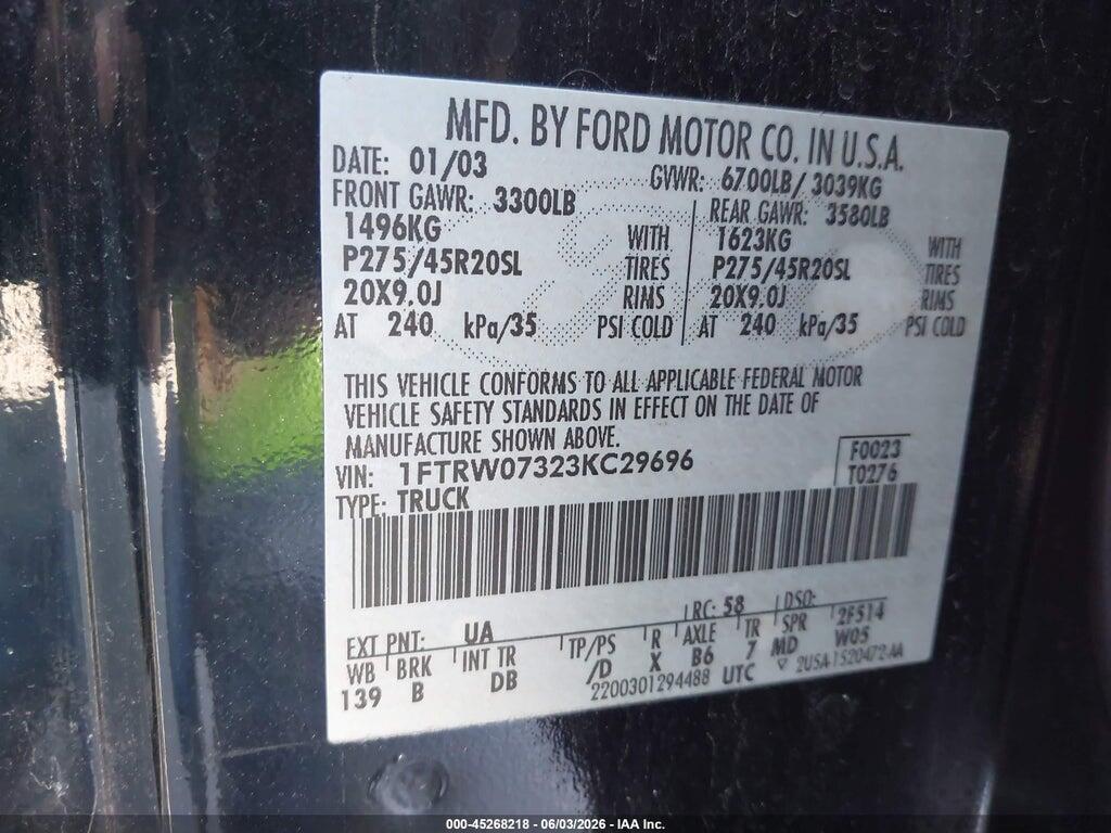 1FTRW07323KC29696 2003 FORD F-150 photo no. 9
