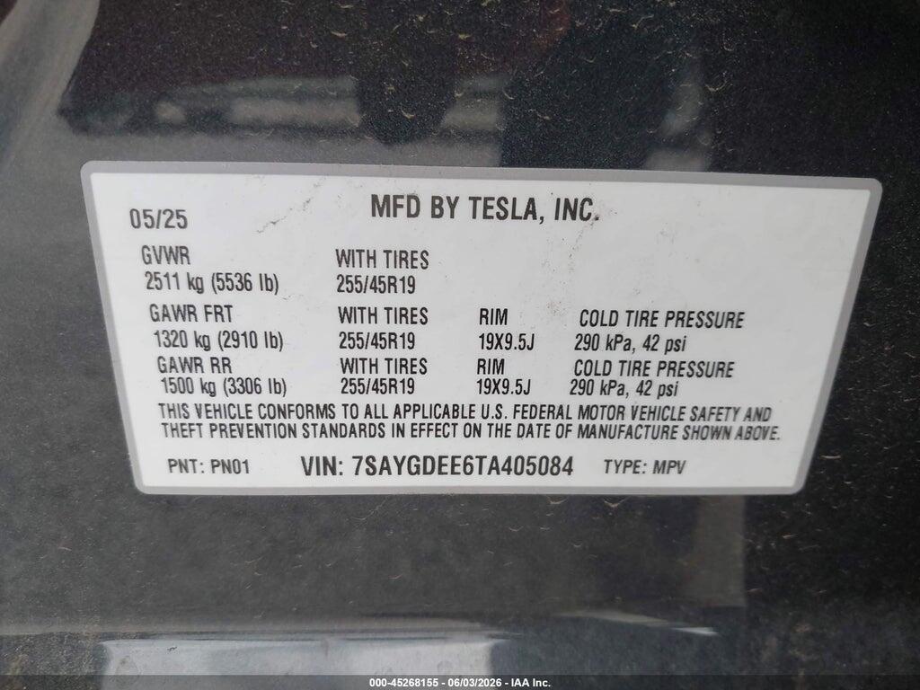 7SAYGDEE6TA405084 2026 TESLA MODEL Y photo no. 9