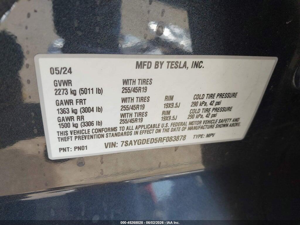7SAYGDED5RF083878 2024 TESLA MODEL Y photo no. 9