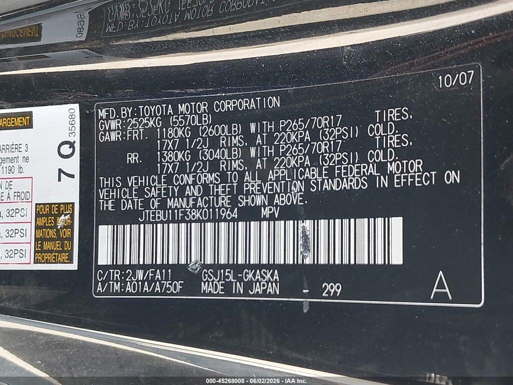 JTEBU11F38K011964 2008 TOYOTA FJ CRUISER photo no. 9