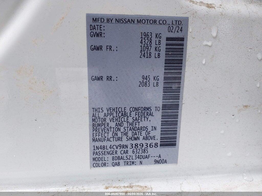 1N4BL4CV9RN389368 2024 NISSAN ALTIMA photo no. 9