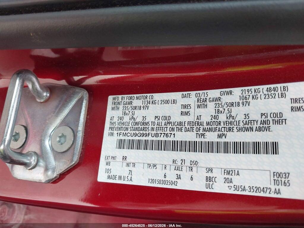 1FMCU9G99FUB77671 2015 FORD ESCAPE photo no. 9