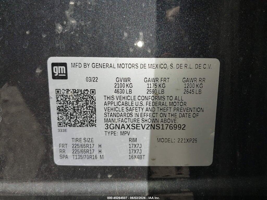 3GNAXSEV2NS176992 2022 CHEVROLET EQUINOX photo no. 9