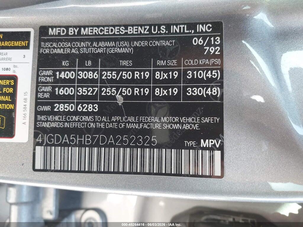 4JGDA5HB7DA252325 2013 MERCEDES-BENZ ML 350 photo no. 9