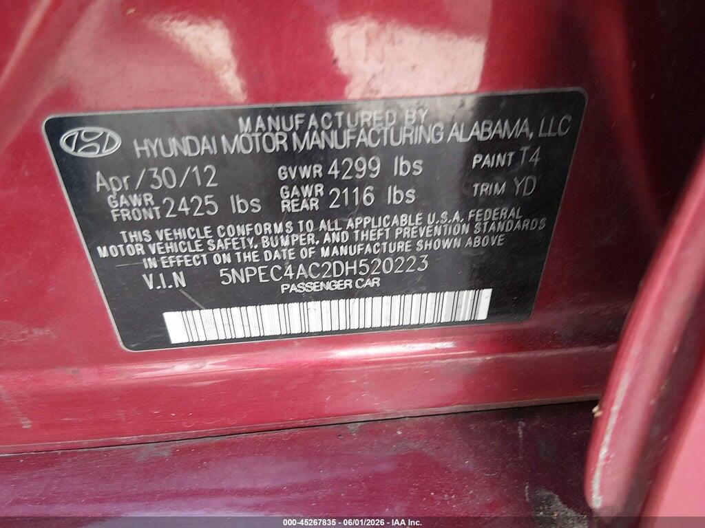 5NPEC4AC2DH520223 2013 HYUNDAI SONATA photo no. 9