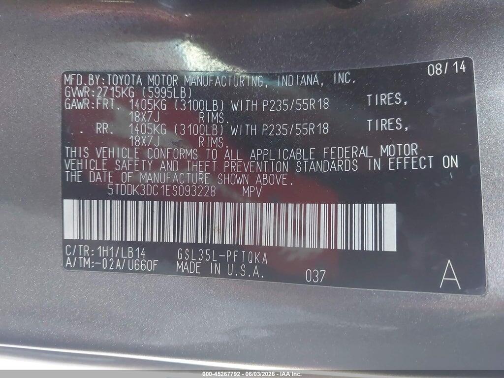 5TDDK3DC1ES093228 2014 TOYOTA SIENNA photo no. 9